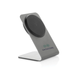 Premium draadloze magnetische oplader van gerecycled aluminium 15 W kleur grijs weergave met logo