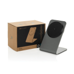 Premium draadloze magnetische oplader van gerecycled aluminium 15 W kleur grijs weergave met doos