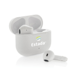 Gerecycleerde draadloze oortjes met microfoon, snel opladen BT 6.0 kleur wit weergave met logo