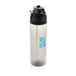 Lichte RPET-fles met dubbele lekvrije dop 800 ml kleur zwart weergave met logo