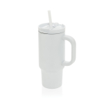 Thermobeker van gerecycled RVS met rietje en handvat 480 ml kleur wit