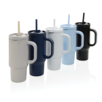 Thermobeker van gerecycled RVS met rietje en handvat 480 ml kleur grijs algemene weergave