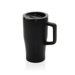 Premium keramische mok met handvat en lekvrij deksel 490 ml kleur zwart