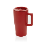 Premium keramische mok met handvat en lekvrij deksel 490 ml kleur rood