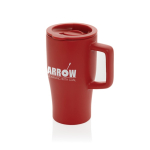 Premium keramische mok met handvat en lekvrij deksel 490 ml kleur rood weergave met logo