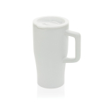 Premium keramische mok met handvat en lekvrij deksel 490 ml kleur wit