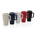 Premium keramische mok met handvat en lekvrij deksel 490 ml kleur wit algemene weergave