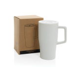 Premium keramische mok met handvat en lekvrij deksel 490 ml kleur wit weergave met doos