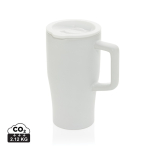Premium keramische mok met handvat en lekvrij deksel 490 ml kleur wit
