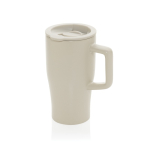 Premium keramische mok met handvat en lekvrij deksel 490 ml kleur grijs