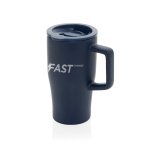 Premium keramische mok met handvat en lekvrij deksel 490 ml kleur marineblauw weergave met logo