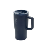 Premium keramische mok met handvat en lekvrij deksel 490 ml kleur marineblauw met afdrukgebied