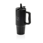 Gerecycleerde stalen drinkbeker met openklapbare tuit 900 ml kleur zwart weergave met logo