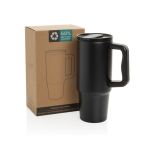 Gerecycleerde stalen drinkbeker met openklapbare tuit 900 ml kleur zwart weergave met doos
