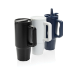 Gerecycleerde stalen drinkbeker met openklapbare tuit 900 ml kleur wit algemene weergave