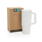 Gerecycleerde stalen drinkbeker met openklapbare tuit 900 ml kleur wit weergave met doos