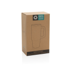 Gerecycleerde stalen drinkbeker met openklapbare tuit 900 ml kleur marineblauw tweede weergave met doos