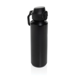 Sportfles van gerecycled staal met vergrendelbare lekvrije dop 600 ml kleur zwart