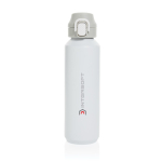Sportfles van gerecycled staal met vergrendelbare lekvrije dop 600 ml kleur wit weergave met logo