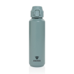 Sportfles van gerecycled staal met vergrendelbare lekvrije dop 600 ml kleur groen weergave met logo