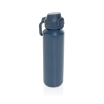 Sportfles van gerecycled staal met vergrendelbare lekvrije dop 600 ml kleur marineblauw