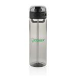 Sportfles van RPET met lekvrij deksel en rietje 800 ml kleur zwart weergave met logo