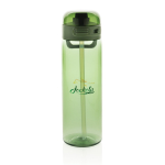 Sportfles van RPET met lekvrij deksel en rietje 800 ml kleur groen weergave met logo