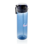 Sportfles van RPET met lekvrij deksel en rietje 800 ml kleur marineblauw weergave met logo