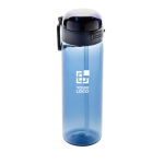 Sportfles van RPET met lekvrij deksel en rietje 800 ml kleur marineblauw met afdrukgebied