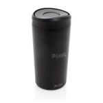 Eco take-away mok gerecycled materiaal en klikdeksel 400 ml Avira Alix kleur zwart weergave met logo