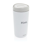 Eco take-away mok gerecycled materiaal en klikdeksel 400 ml Avira Alix kleur wit weergave met logo