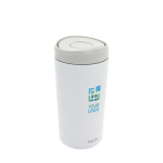 Eco take-away mok gerecycled materiaal en klikdeksel 400 ml Avira Alix kleur wit met afdrukgebied