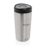 Eco take-away mok gerecycled materiaal en klikdeksel 400 ml Avira Alix kleur zilver weergave met logo