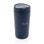 Eco take-away mok gerecycled materiaal en klikdeksel 400 ml Avira Alix kleur marineblauw weergave met logo