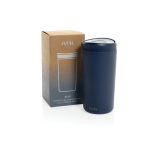 Eco take-away mok gerecycled materiaal en klikdeksel 400 ml Avira Alix kleur marineblauw weergave met doos
