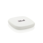 Spiegeltje gerecycled kunststof met standaard- en vergrotende spiegel kleur wit weergave met logo