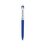 Pen van gerecycled plastic met ultra‑vloeiende blauwe inkt kleur blauw weergave met logo