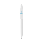 Pen van gerecycled plastic met ultra‑vloeiende blauwe inkt kleur wit weergave met logo