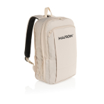 Ultradunne RPET‑rugzak met uitschuifbaar ontwerp 15,6” kleur beige weergave met logo