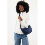 XL schoudertas van RPET met buitenvak en verstelbare riem kleur marineblauw weergave met model