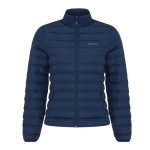 Gewatteerd damesjack gerecycled polyester, casual fit – IQONIQ Maiko kleur marineblauw weergave met logo
