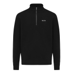 Trui met halve rits gerecycled katoen, modern fit 300 g/m² – IQONIQ kleur zwart weergave met logo