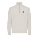 Trui met halve rits gerecycled katoen, modern fit 300 g/m² – IQONIQ kleur champagne weergave met logo