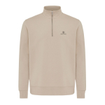 Trui met halve rits gerecycled katoen, modern fit 300 g/m² – IQONIQ kleur camel weergave met logo