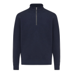 Trui met halve rits gerecycled katoen, modern fit 300 g/m² – IQONIQ kleur marineblauw