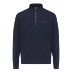 Trui met halve rits gerecycled katoen, modern fit 300 g/m² – IQONIQ kleur marineblauw weergave met logo