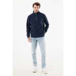 Trui met halve rits gerecycled katoen, modern fit 300 g/m² – IQONIQ kleur marineblauw
