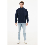 Trui met halve rits gerecycled katoen, modern fit 300 g/m² – IQONIQ kleur marineblauw