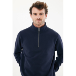 Trui met halve rits gerecycled katoen, modern fit 300 g/m² – IQONIQ kleur marineblauw