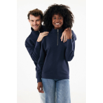 Trui met halve rits gerecycled katoen, modern fit 300 g/m² – IQONIQ kleur marineblauw